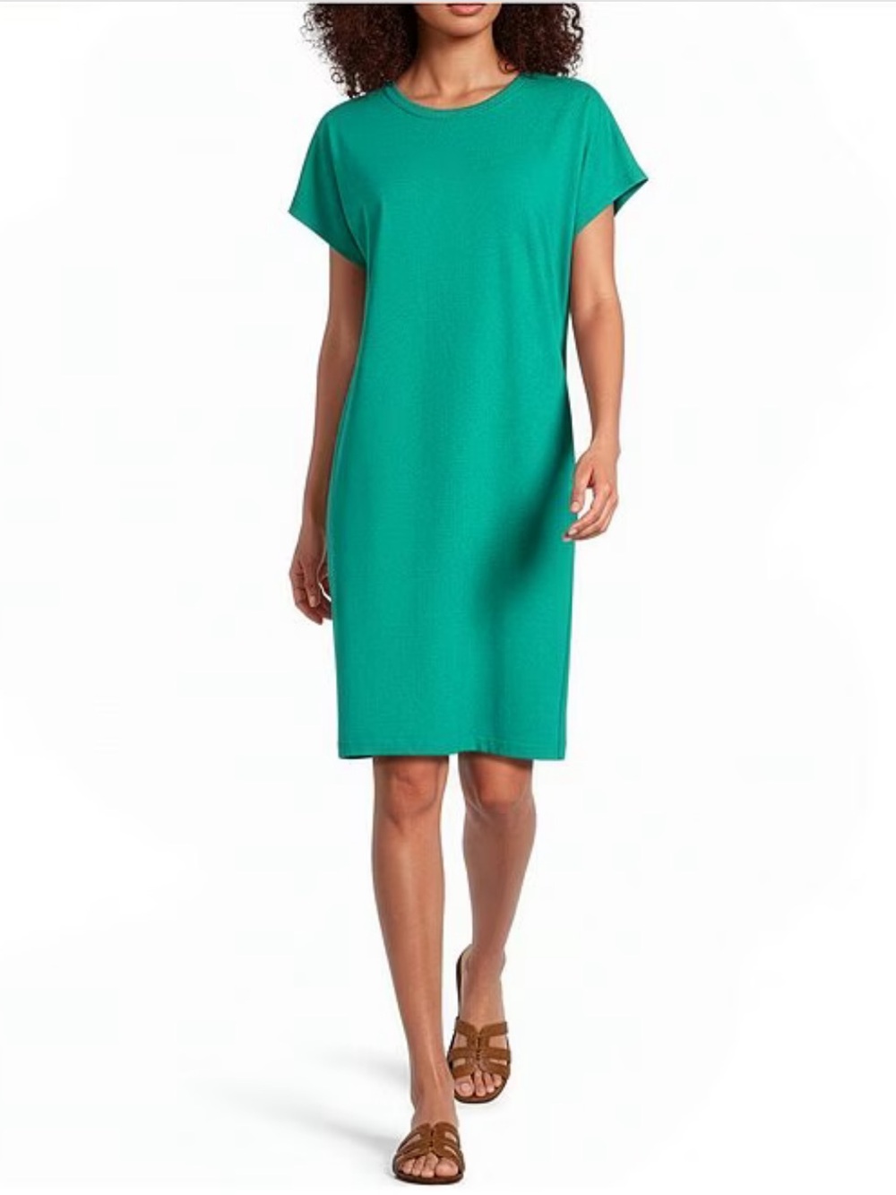 EILEEN FISHER Organic Cotton Blend Stretch Jersey Tee Shirt Dress Green Size Med